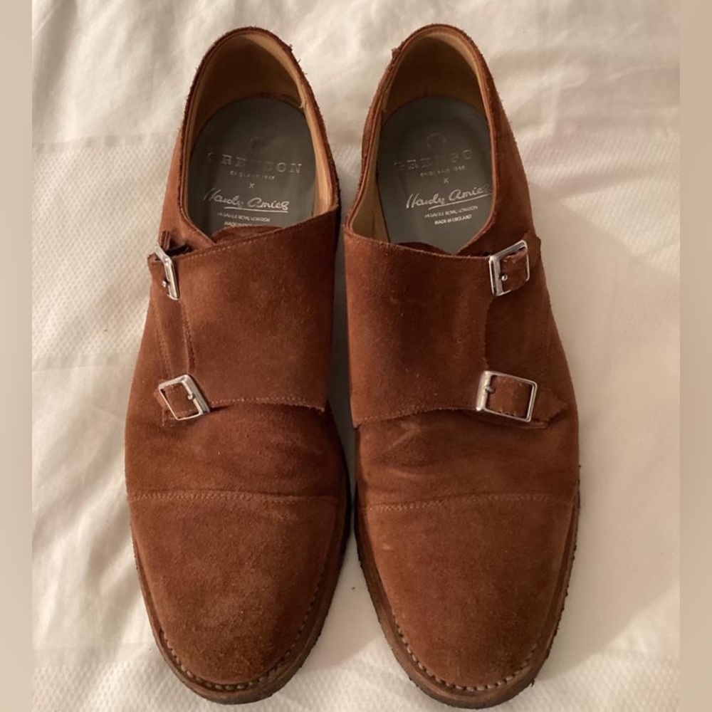 Grenson x Hardy Amies Brown Suede Double Monks Shoes